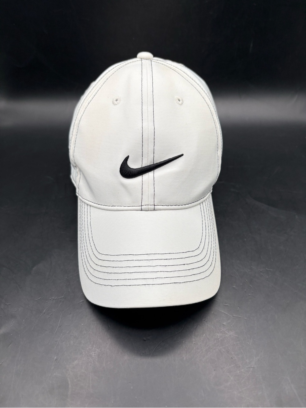 Nike Golf Hat White Black Center Swoosh Check Dad Cap Hook Loop Adjustable